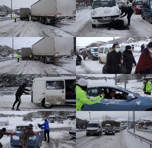 Türkiye’nin önemli kara yolu geçiş güzergahlarından Çorum 'da etkili olan kar yağışı nedeniyle Samsun - Ankara kara yolunda ulaşım güçlükle sağlanıyor. 1