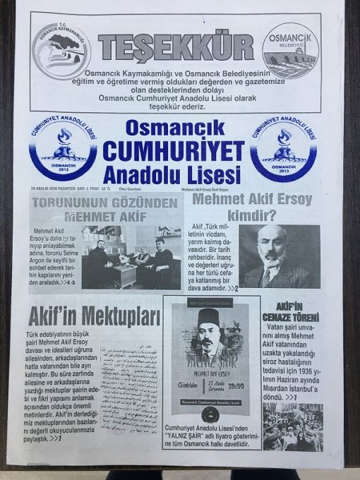  Osmancık Cumhuriyet Anadolu Lisesinden “Mehmet Akif Ersoy Özel Sayılı Gazete” 5