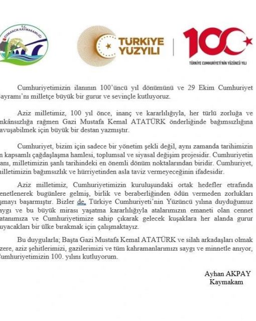  Osmancık Kaymakamı Akpay'dan kutlama mesajı 1
