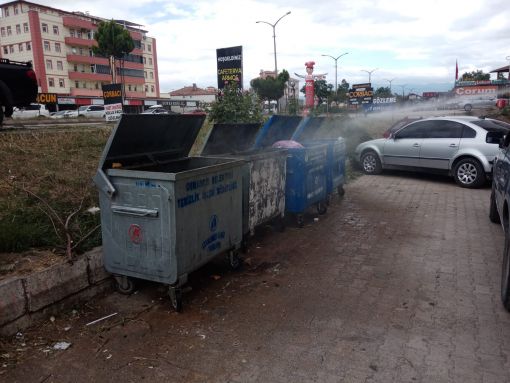  Osmancık'ta binlerce çöp konteynerleri ilaçlanıyor 2